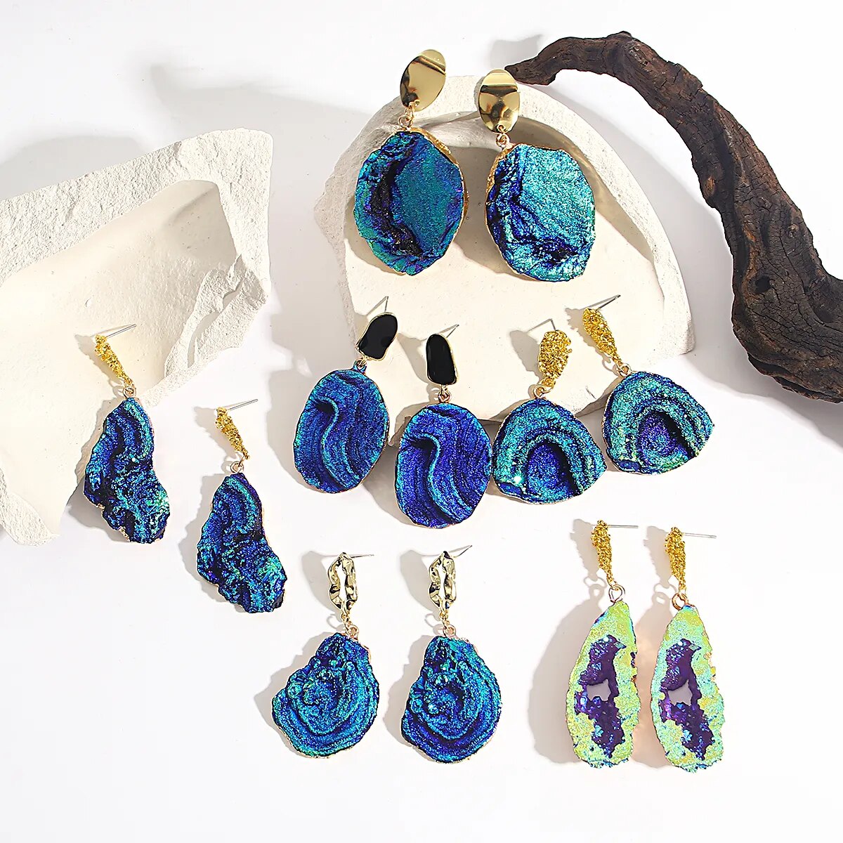 AENSOA Vintage Abstract Simulated Natural Stone Dangle Earrings
