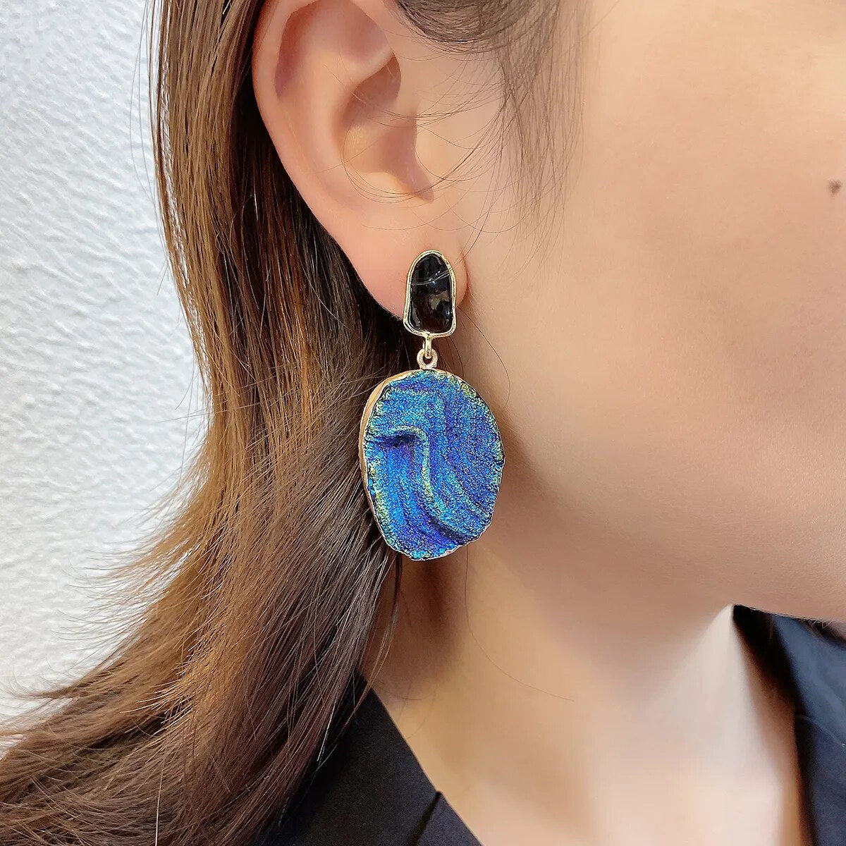 AENSOA Vintage Abstract Simulated Natural Stone Dangle Earrings