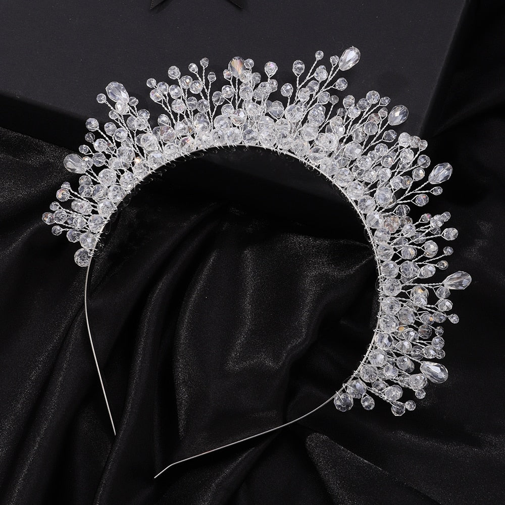 Crystal Bridal Crown/Headband with Silver Diamonds