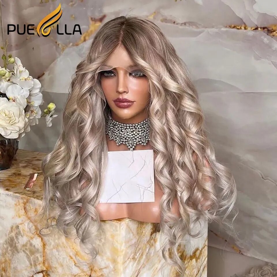 Ash Blonde Loose Deep Wave Human Hair Lace Frontal Wigs