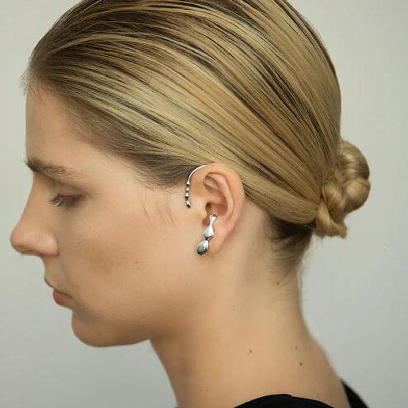 Kshmir 2020 New Punk Gold Metal Drop Wax Irregular Lava Metal Buckle Earrings