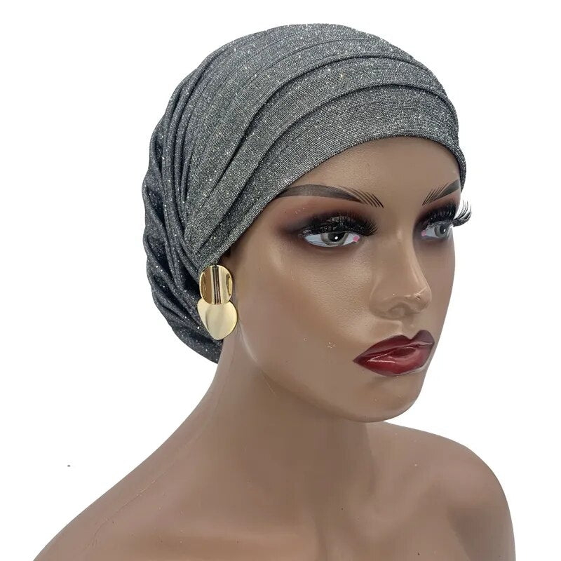 Glitter Full Body Pleated Turban Head Wraps