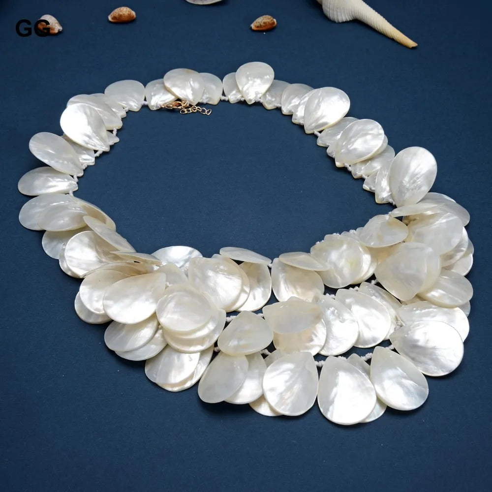 GG Jewelry 3 Strands Natural Huge 20x30MM White Shell MOP Top-drilled Mother Of Pearl Necklace