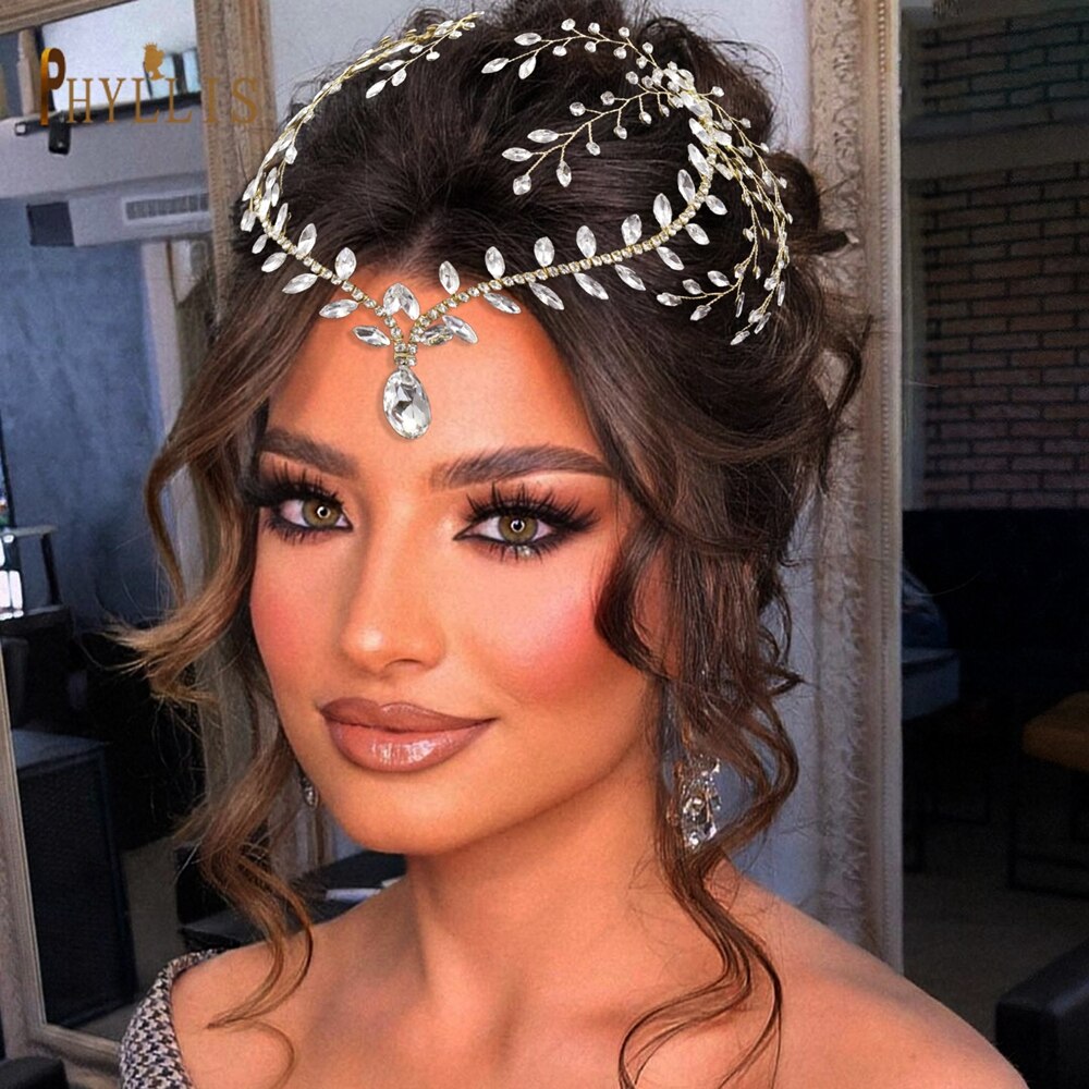Fashion Rhinestone Wedding Headdresses-Water Drop Rhinestone Bridal Headpiece