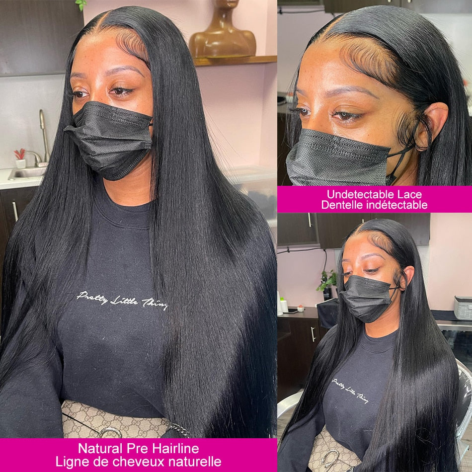 30 40Inch Brazilian Remy 250 Density 13x6 Bone Straight Transparent Lace Front Human Hair Wigs 4x4 Frontal Closure Wig For Women - your-beauty-matters