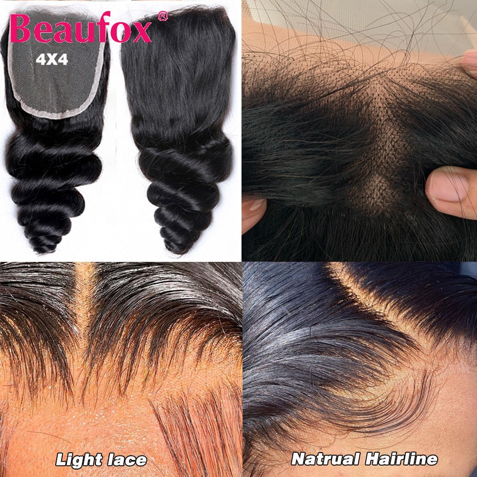 Beaufox Loose Wave Human Hair Bundles With Closure