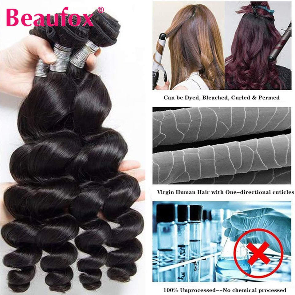 Beaufox Loose Wave Human Hair Bundles With Closure
