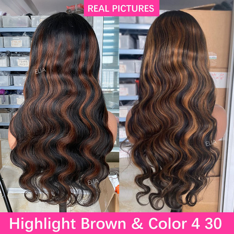 Elia 13x4 Body Wave Highlight Brown Human Hair Lace Wigs