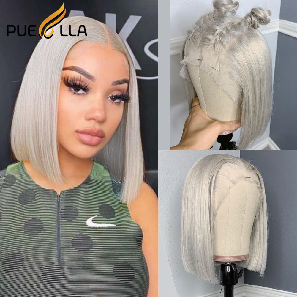 Grey Colored Short Bob Human Hair Lace Front Wig - Glueless Lace Closure & Frontal Wigs