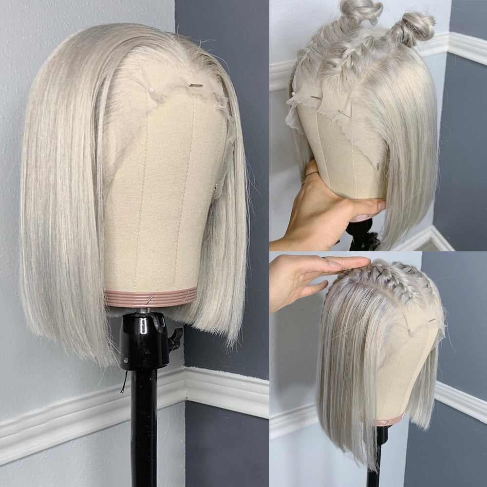 Grey Colored Short Bob Human Hair Lace Front Wig - Glueless Lace Closure & Frontal Wigs