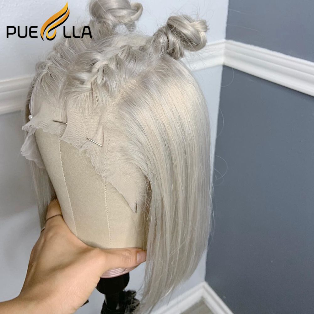 Grey Colored Short Bob Human Hair Lace Front Wig - Glueless Lace Closure & Frontal Wigs