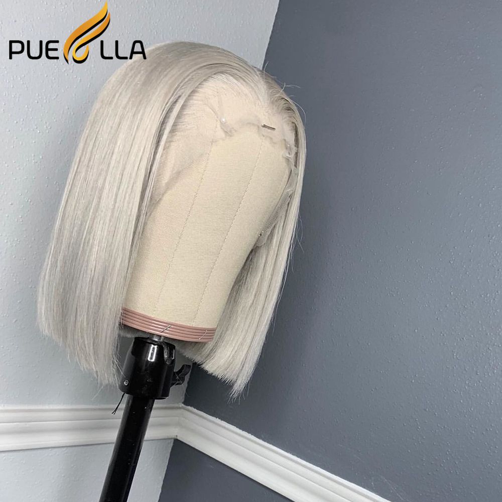 Grey Colored Short Bob Human Hair Lace Front Wig - Glueless Lace Closure & Frontal Wigs