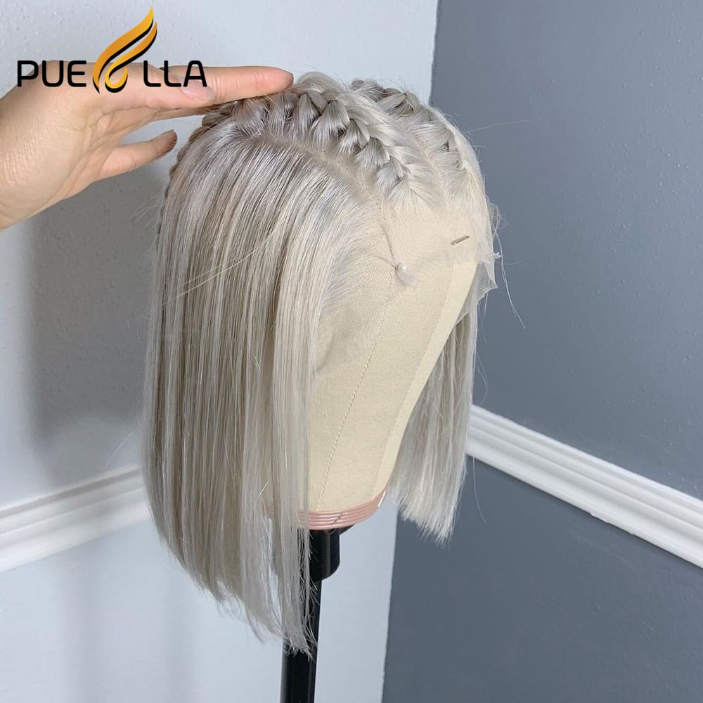 Grey Colored Short Bob Human Hair Lace Front Wig - Glueless Lace Closure & Frontal Wigs