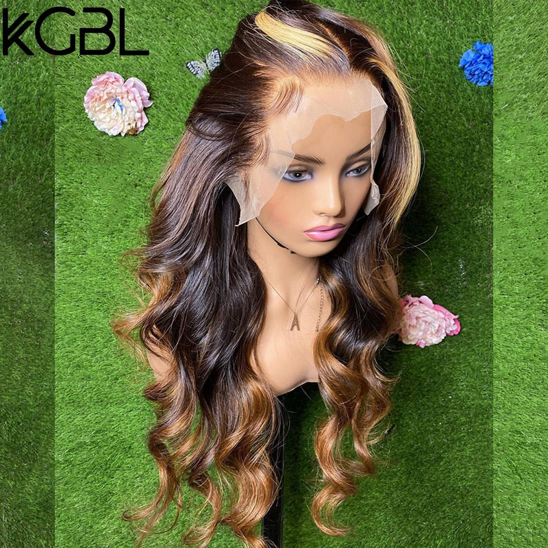 KGBL Highlight Color 13x4 Lace Front Human Hair Wigs Wavy 8-24'' - your-beauty-matters