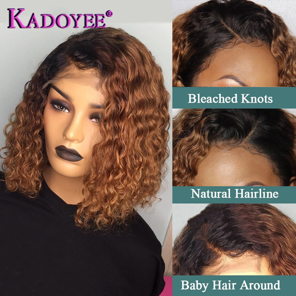 Kadoyee Brazilian Highlight Curly Bob Wig Deep Wave Lace Front - your-beauty-matters