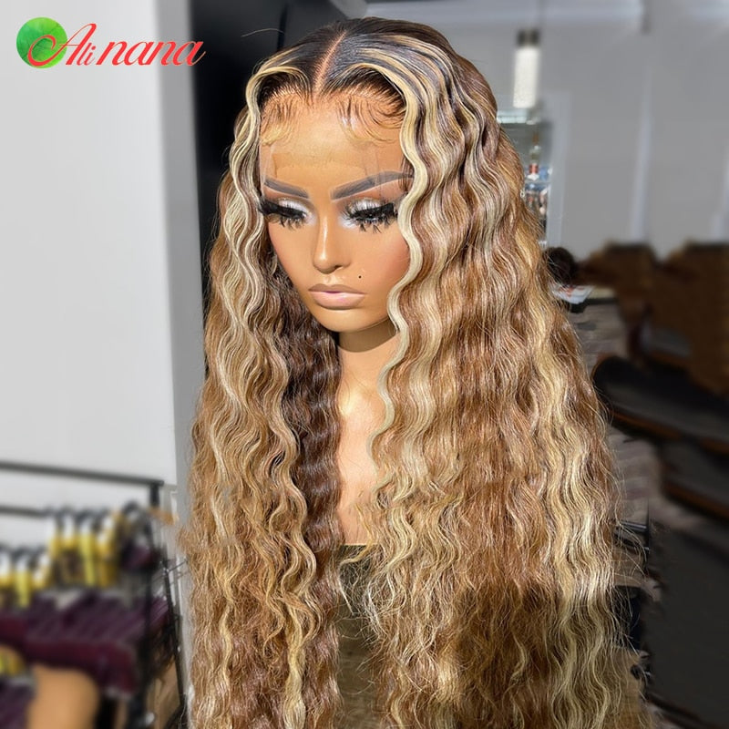 13x6 Lace Frontal Wigs Highlight Brown Deep Wave Transparent - your-beauty-matters
