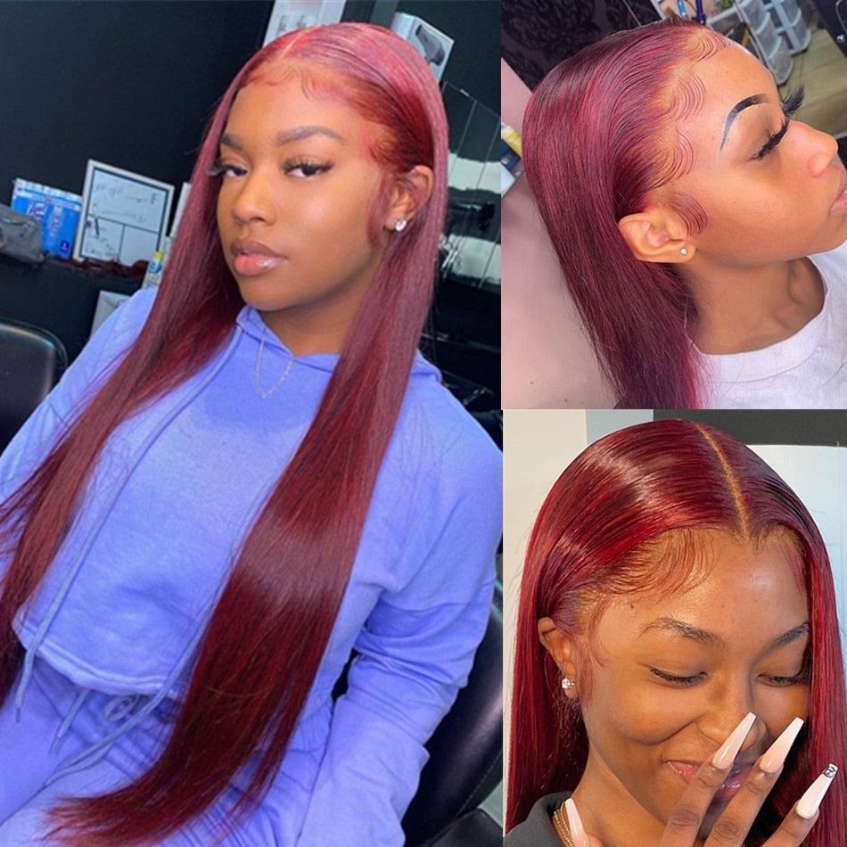 Silkwave Burgundy 99J Straight Lace Front Wig For Women - your-beauty-matters