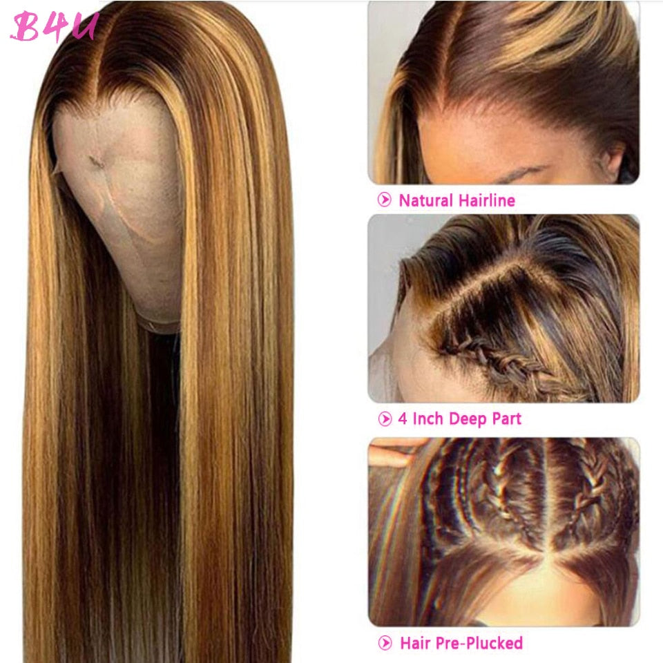 B4U Highlight Wig Human Hair Honey Blonde Transparent Lace - your-beauty-matters