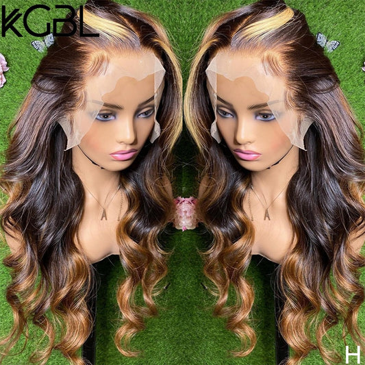 KGBL Highlight Color 13x4 Lace Front Human Hair Wigs Wavy 8-24'' - your-beauty-matters