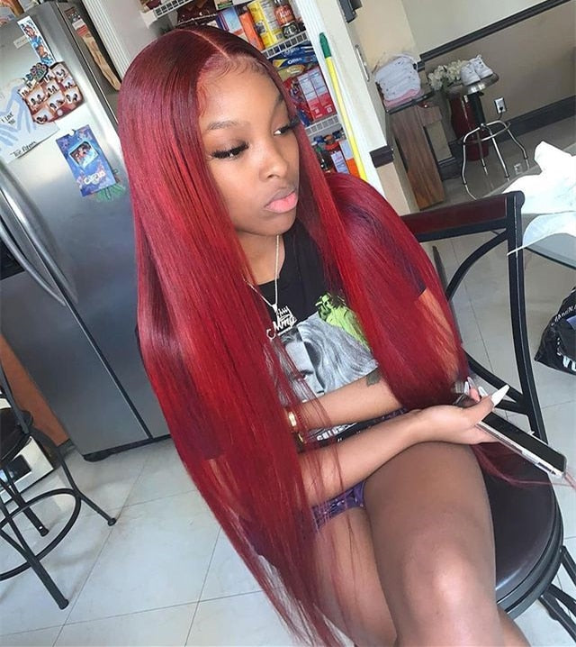Silkwave Burgundy 99J Straight Lace Front Wig For Women - your-beauty-matters