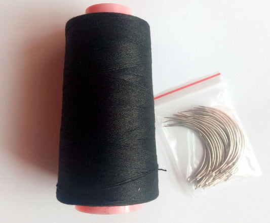 25 pcs C needle with gift 1 roll Black cotton hair weaving thread - your-beauty-matters