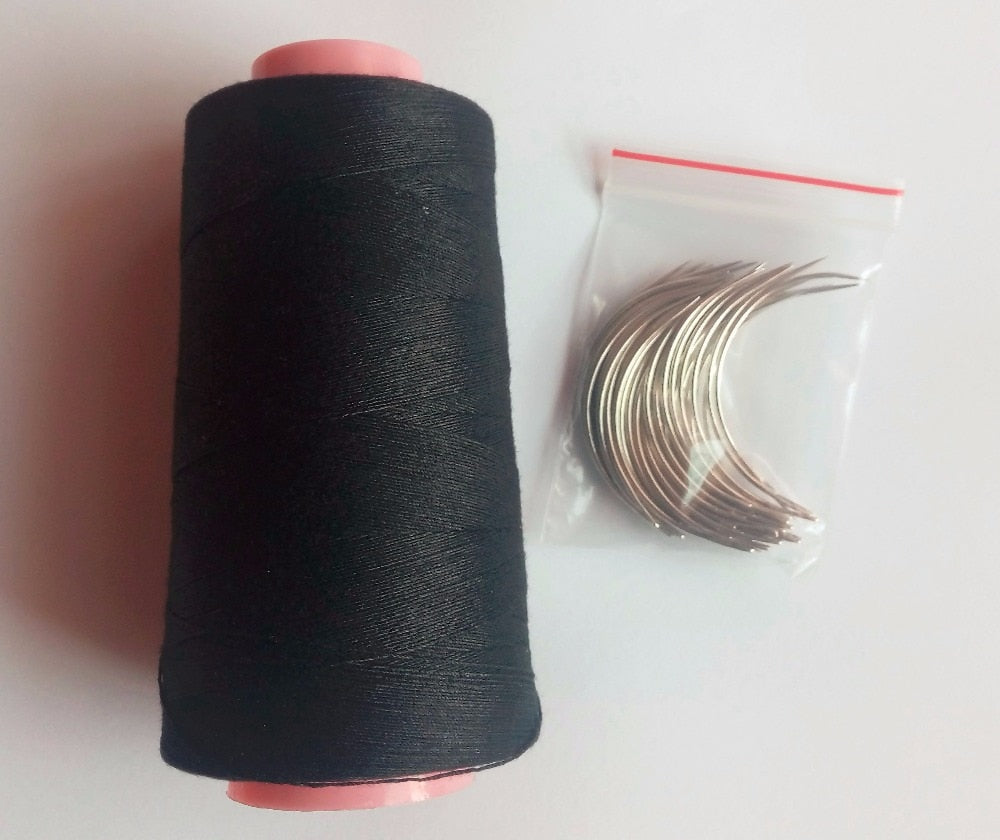 25 pcs C needle with gift 1 roll Black cotton hair weaving thread - your-beauty-matters