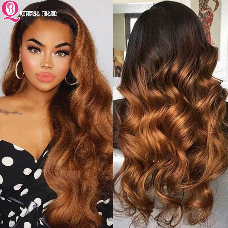 Queena Ombre Human Hair Wig Body Wave Lace Front Wig 1 - your-beauty-matters
