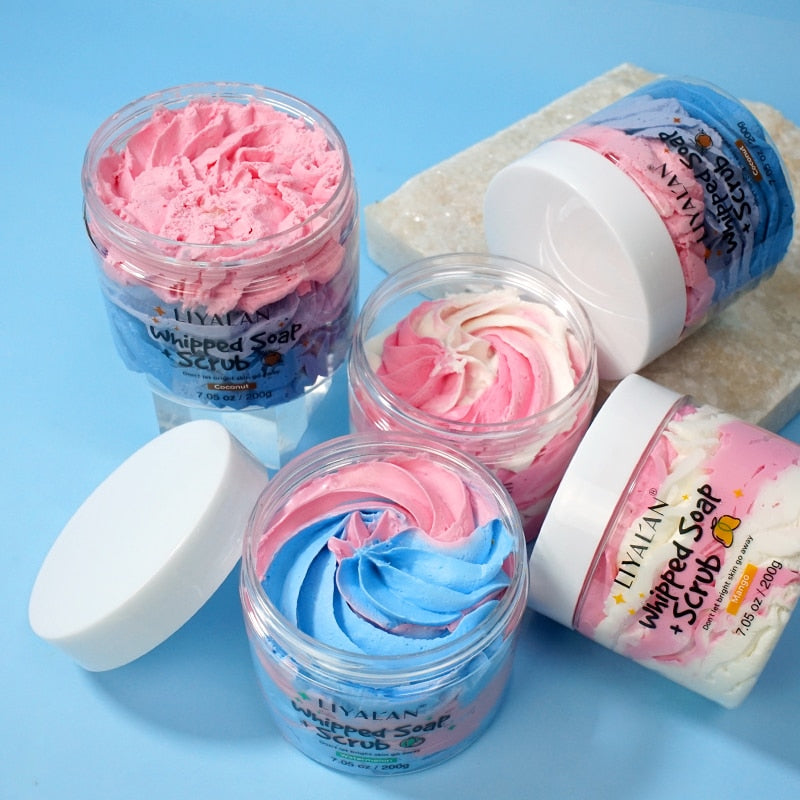 Handmade Whipped Bath Soap--Colorful Fruity Scent Foaming Body Wash Bath Cream Moisturizing Bubble Rainbow Scrub Soap