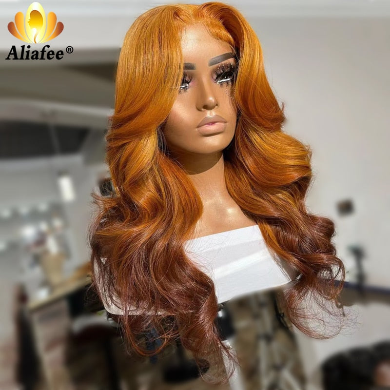 Aliafee 5x5 Lace Closure Wig 10A Body Wave Orange Brown Ombre Colored - your-beauty-matters