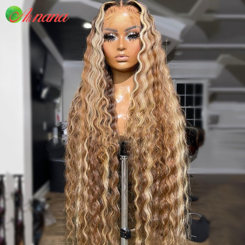 13x6 Lace Frontal Wigs Highlight Brown Deep Wave Transparent - your-beauty-matters