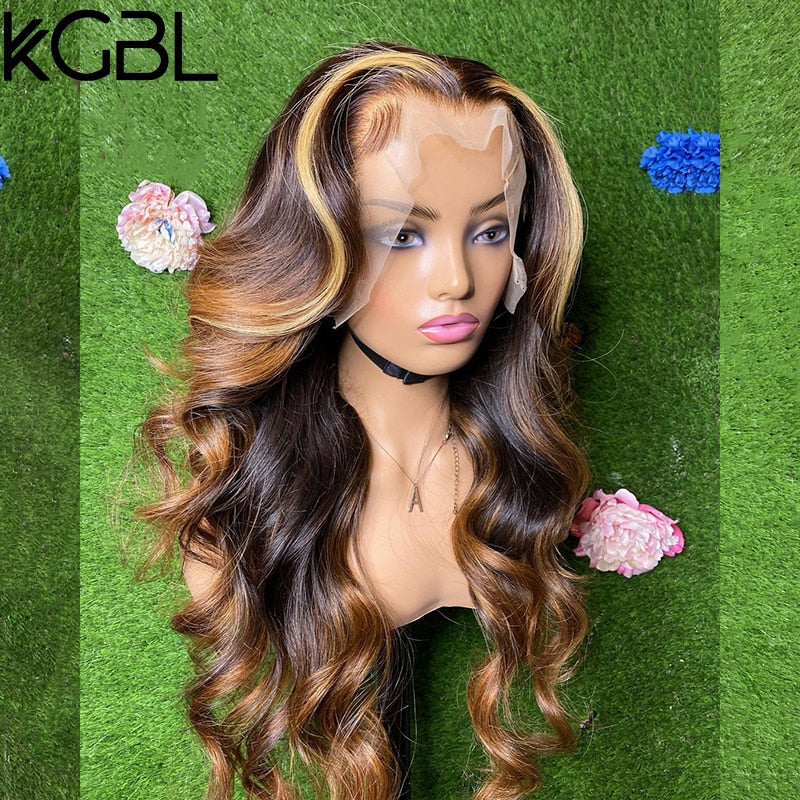 KGBL Highlight Color 13x4 Lace Front Human Hair Wigs Wavy 8-24'' - your-beauty-matters