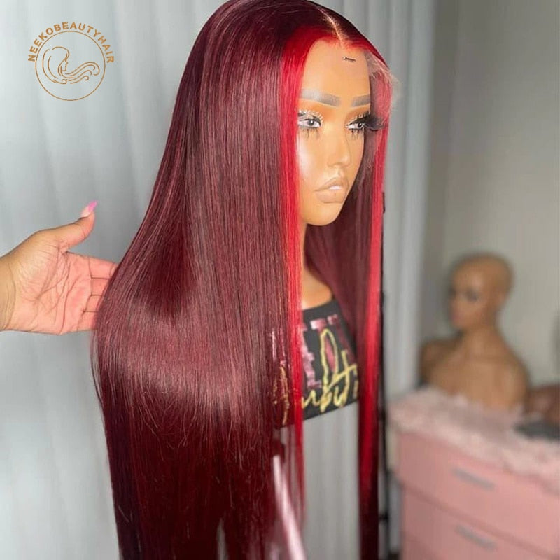 NeekoBeauty Highlight Ombre Straight Human Hair Transparent Lace Font Wigs