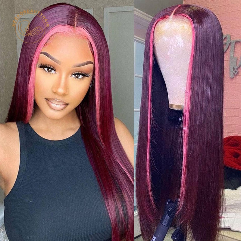 NeekoBeauty Highlight Ombre Straight Human Hair Transparent Lace Font Wigs