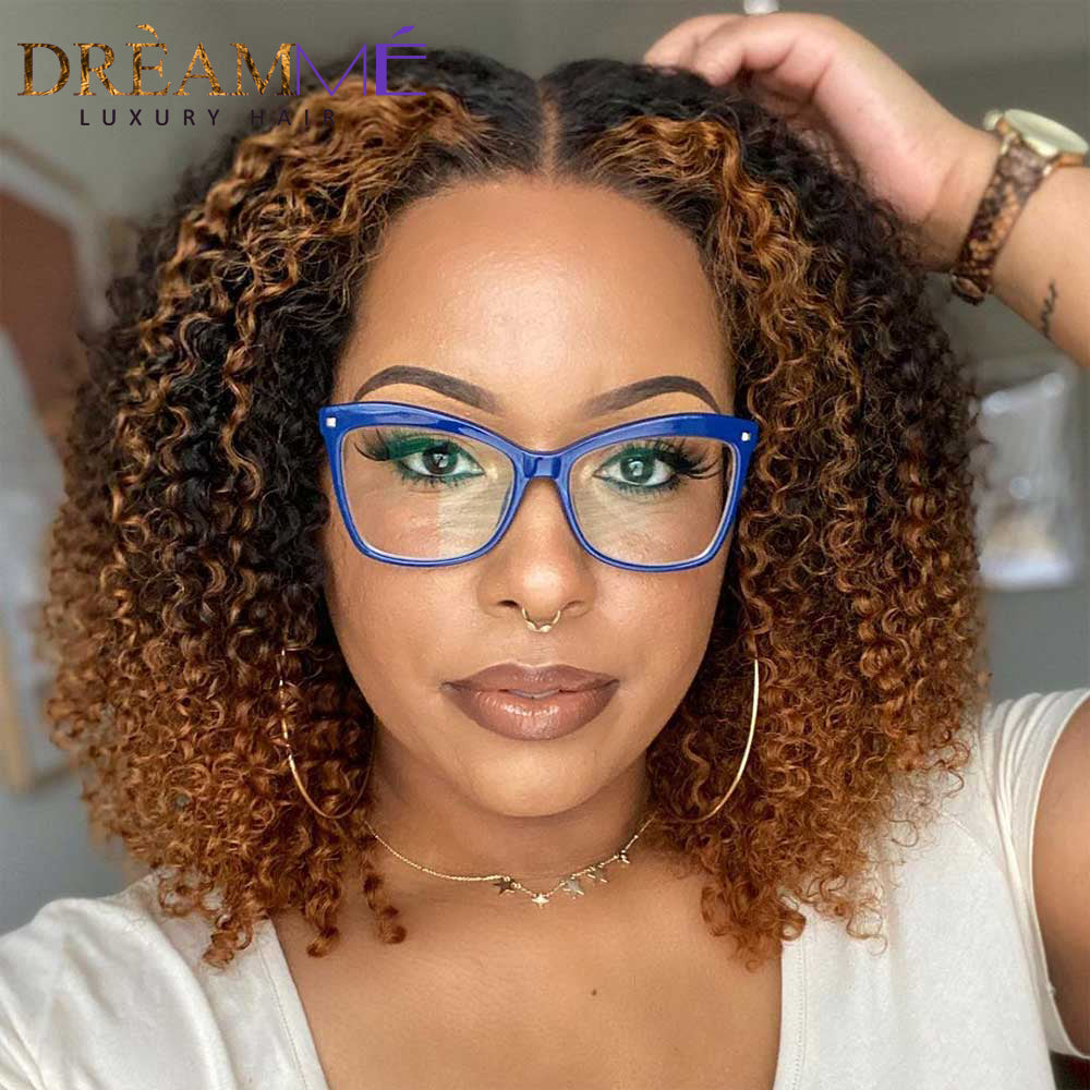 Jerry Curly 4x4 Lace Closure Wig 1b30 Honey Blonde Short Bob Frontal - your-beauty-matters