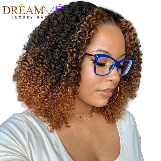 Jerry Curly 4x4 Lace Closure Wig 1b30 Honey Blonde Short Bob Frontal - your-beauty-matters