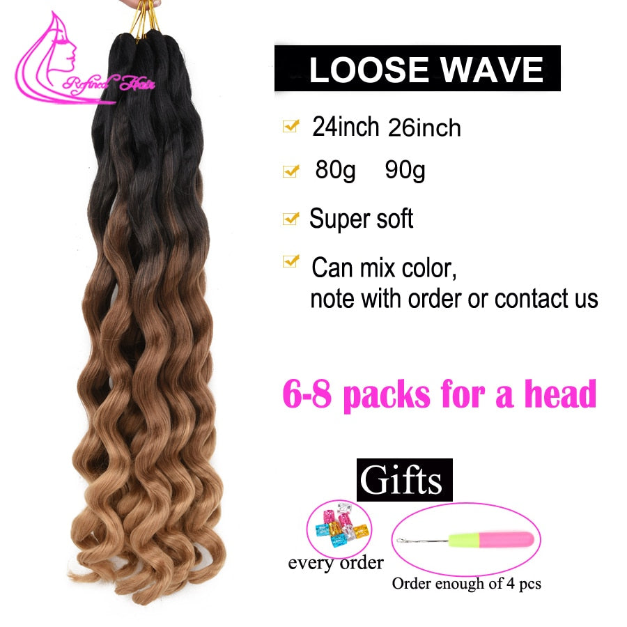 Loose Wave Synthetic Crochet Braid Hair 24 26inch Long Ombre Spiral Curls