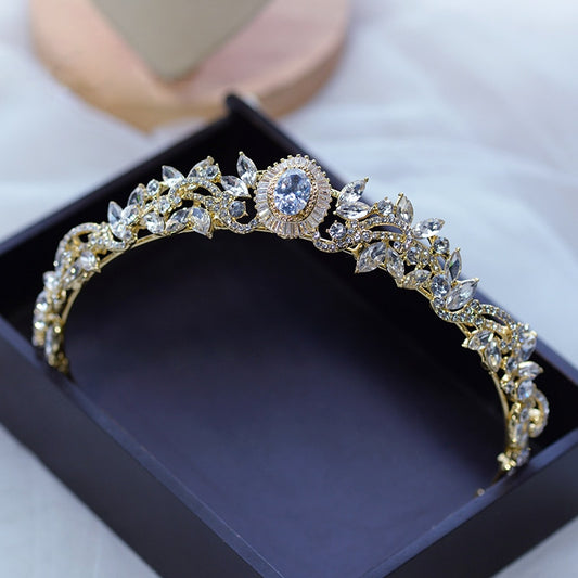 Golden Zircon Crystals Wedding Tiara Headband