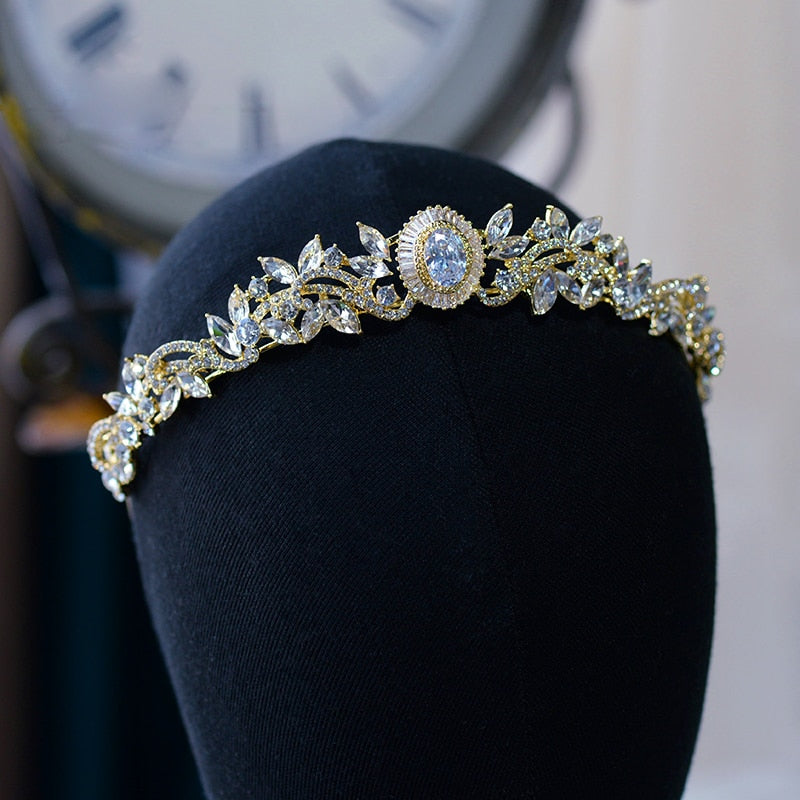 Golden Zircon Crystals Wedding Tiara Headband
