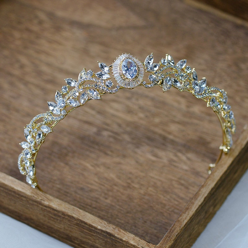 Golden Zircon Crystals Wedding Tiara Headband