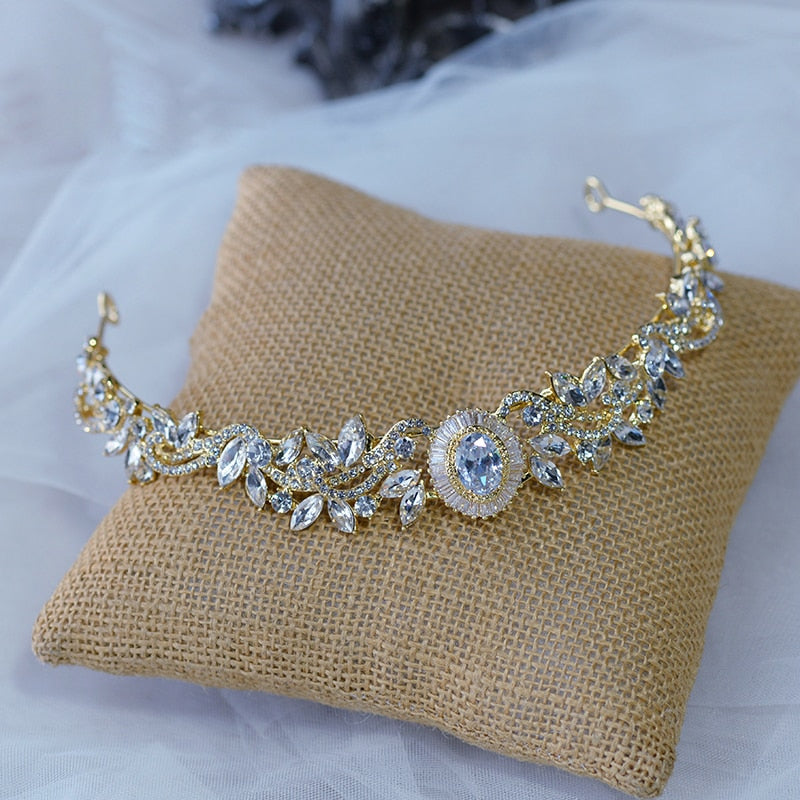 Golden Zircon Crystals Wedding Tiara Headband