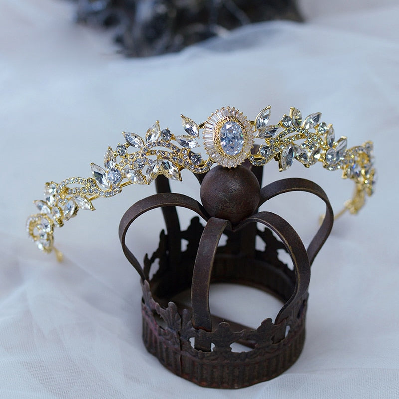 Golden Zircon Crystals Wedding Tiara Headband