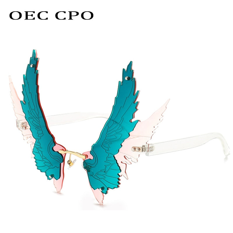 Oec Cpo Unique Winged Rimless Sunglasses