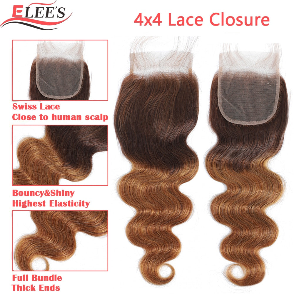Ombre Body Wave Bundles With Closure - Hair Bundles With Lace Closures