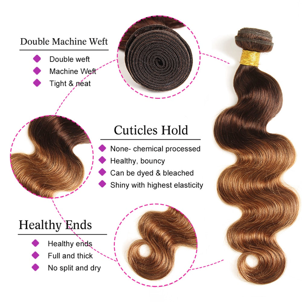 Ombre Body Wave Bundles With Closure - Hair Bundles With Lace Closures