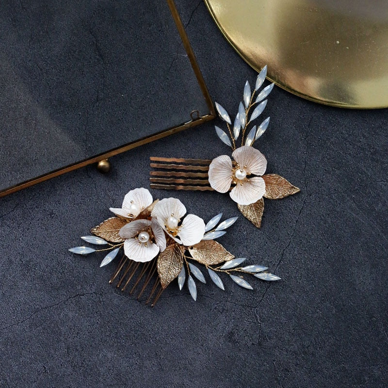 Opal Pearl and Flower Bridal Headpieces