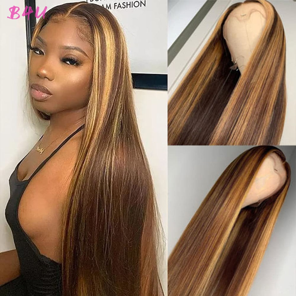 B4U Highlight Wig Human Hair Honey Blonde Transparent Lace - your-beauty-matters