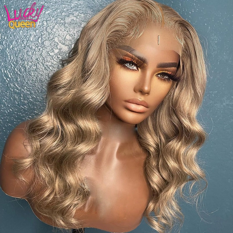 Lucky Queen Ombre Blonde Brown Root Colored Human Hair Lace Front Wig - your-beauty-matters
