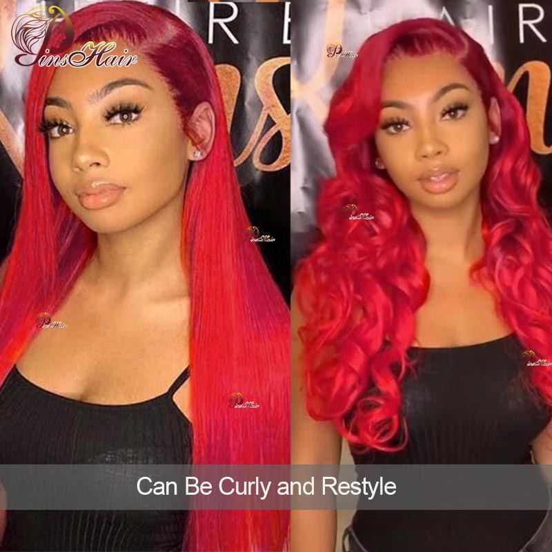 Pinshair Hot Red Straight 13x4/13x1 Lace Front Wig Brazilian - your-beauty-matters