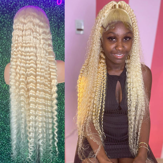 13x6 Curly Honey Blonde Color Lace Front Human Hair Wig--Transparent Brazilian - your-beauty-matters