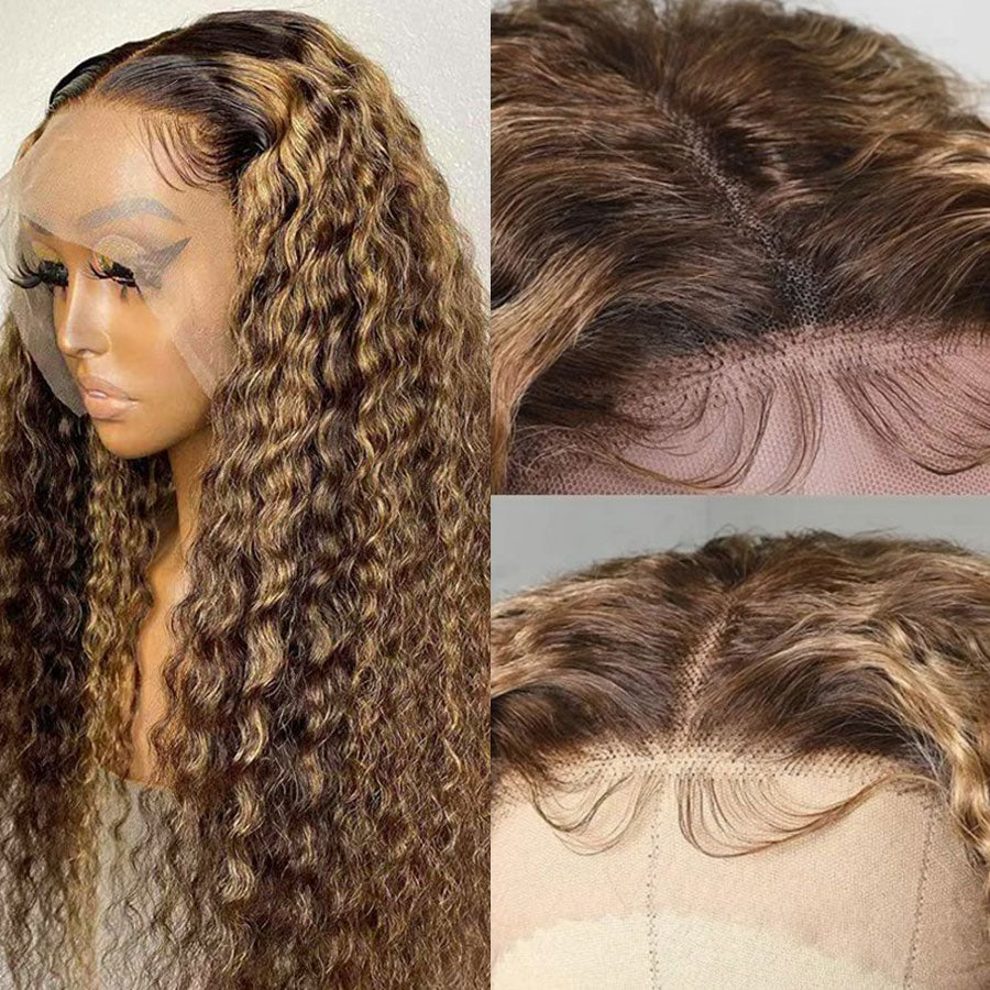 13x4 Highlighted Kinky Curly Lace Front Wig Honey Blonde Colored - your-beauty-matters